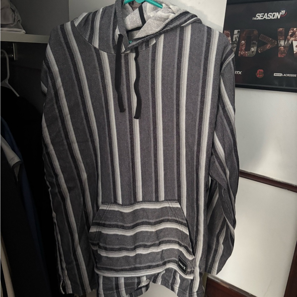 Hurley Gray and Black Striped Hoodie